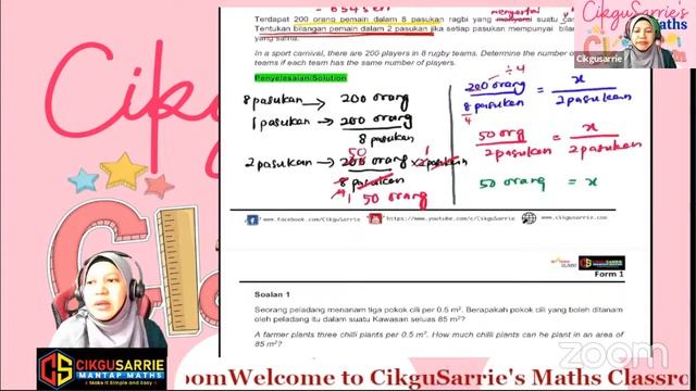 Kelas@CikguSarrie | Form 1 | Nisbah, Kadar dan Kadaran | Kadaran (samb)