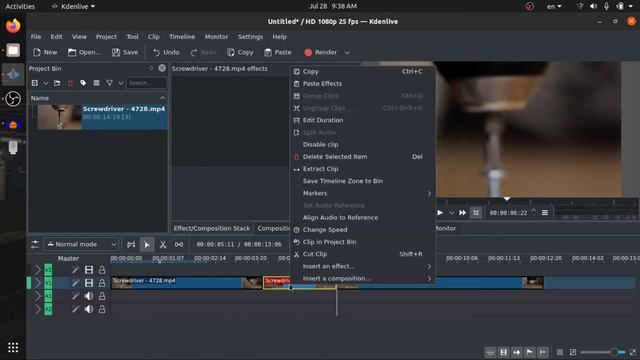 KdenLive 2.1 Cutting clips