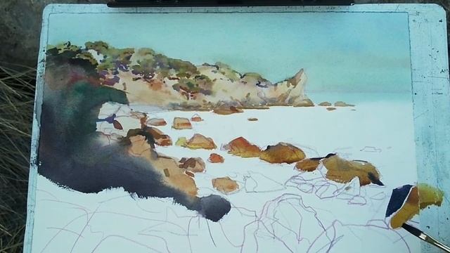 20200920 A bay near Novıy Svet. Crimea / Акварельный этюд. Plein air watercolor landscape.