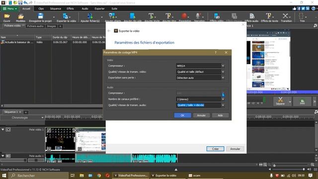 NCH videopad VS audio 192kbps et qualité haute (audio