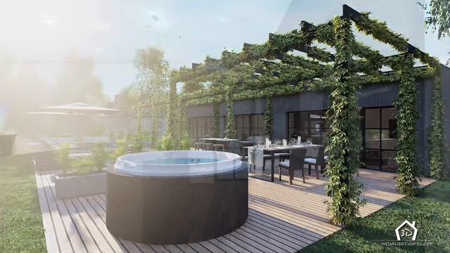Complete 3d Visualization Sweden big modern bungalow with Garden