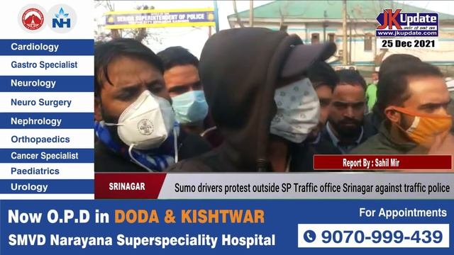Sumo drivers protest outside SP Traffic office Srinagar against traffic police