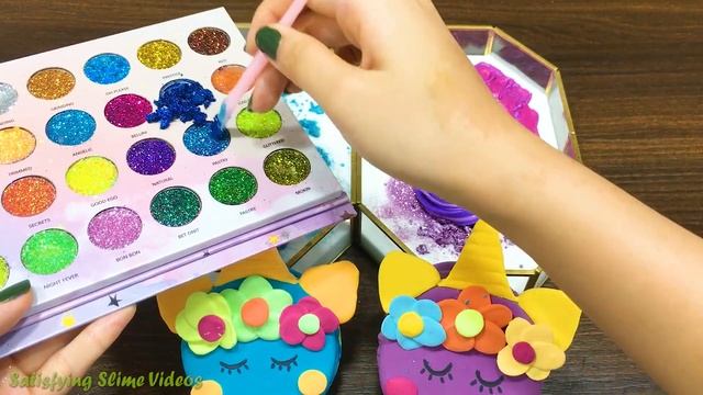 UNICORN MACARON BLUE vs PURPLE! Mixing Makeup and Clay into GLOSSY Slime! Satisfying Slime ASMR #68
