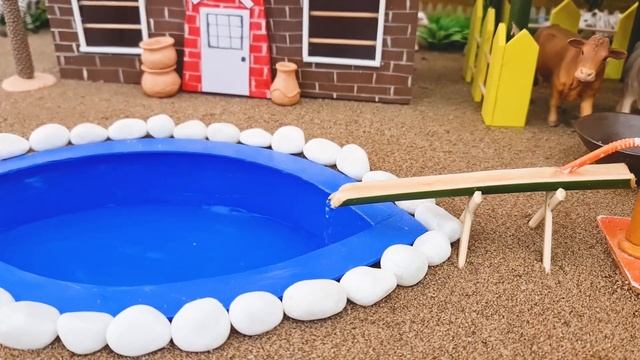 DIY mini Farm Diorama with Windmill House, House for Cow, Pig - Mini Hand Pumb Supply Water Pool