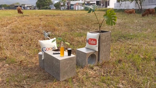 Creative cement idea - Make a chill coffee corner for your home with lightweight cement planters.