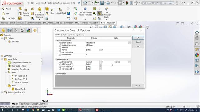 CFD Setup 2D Solidworks