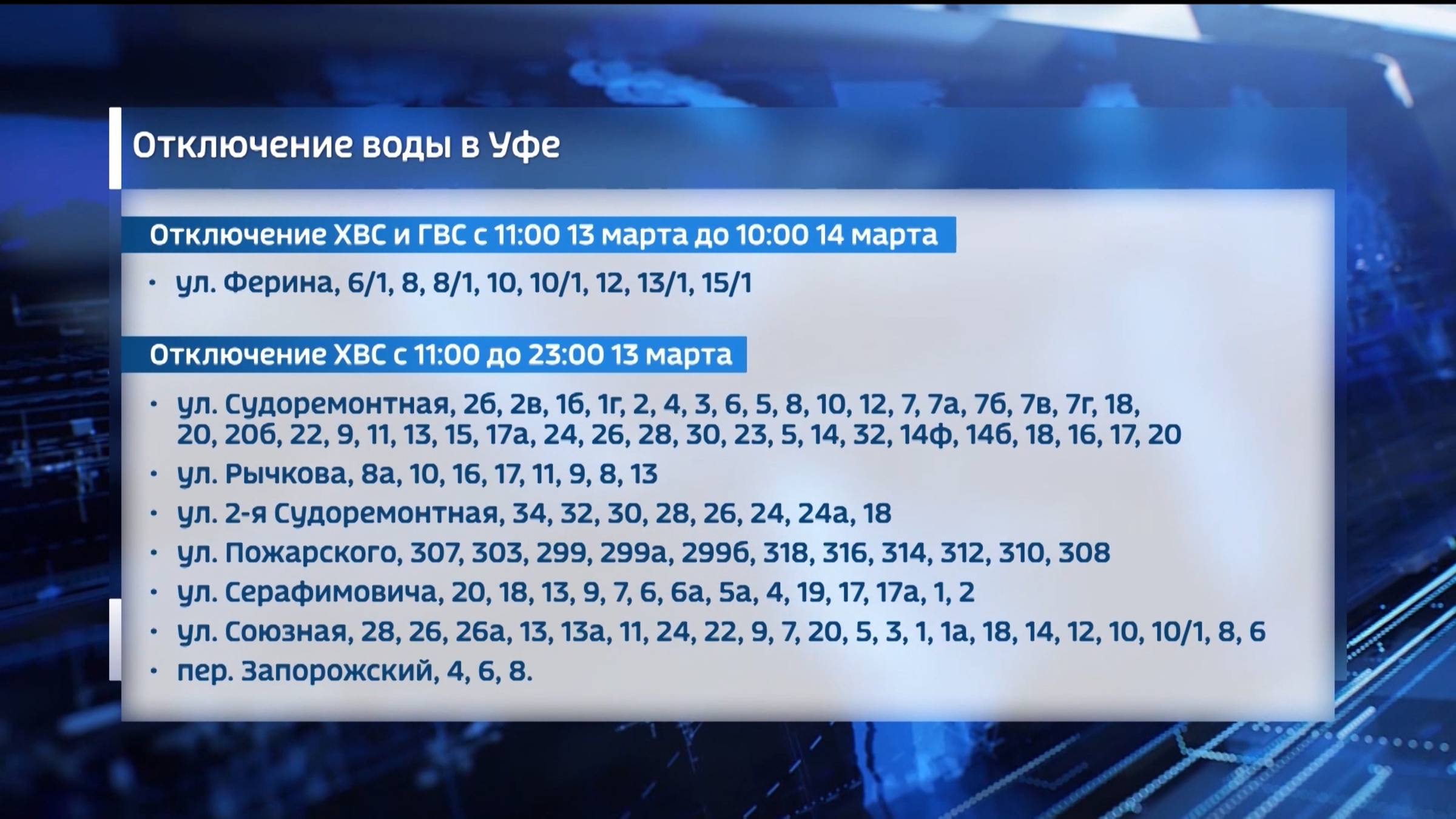 В Уфе десятки домов останутся без холодной и горячей воды