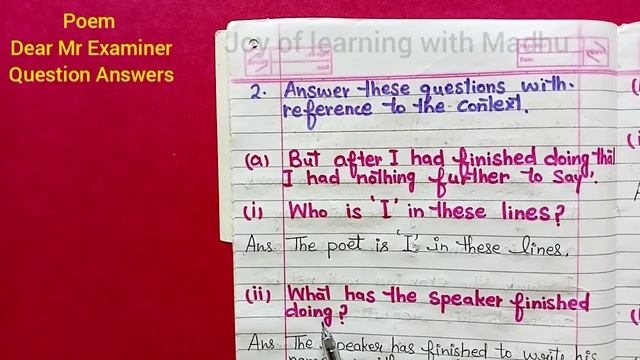 Poem::Dear Mr Examiner Question Answers