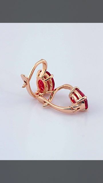 Серебряные серьги с вставкой красный алпанит золочение Д382598-FA49*