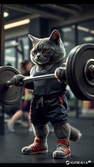 sporty cat in the gym doing sports