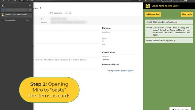 Created an Azure items To Miro cards Browser Extension with Bildr