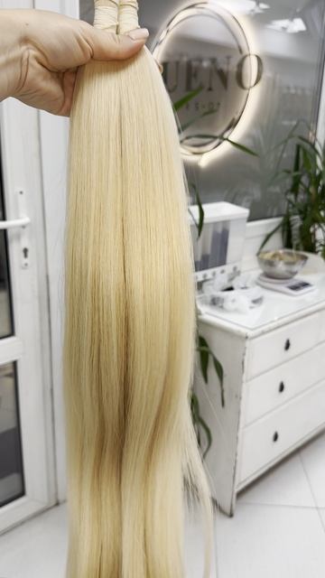 BUENOHAIR нейтральный блонд 40см, прямые славянские волосы для наращивания