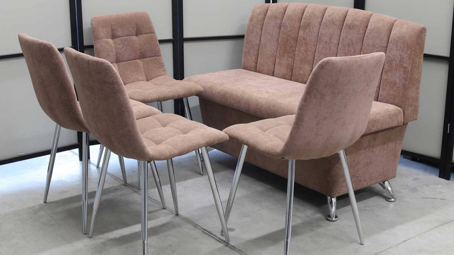 Диван, 4 стула хром (серия Альт мокка)