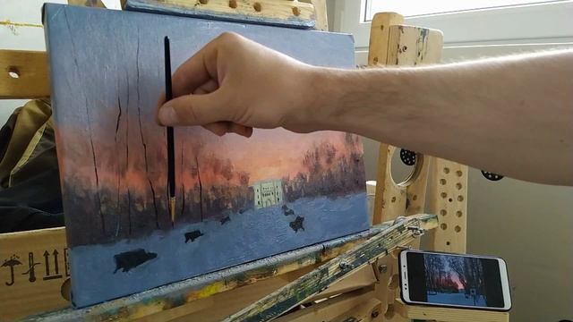Процесс написания картины в одной минуте.
"Алый закат над эльмашем"