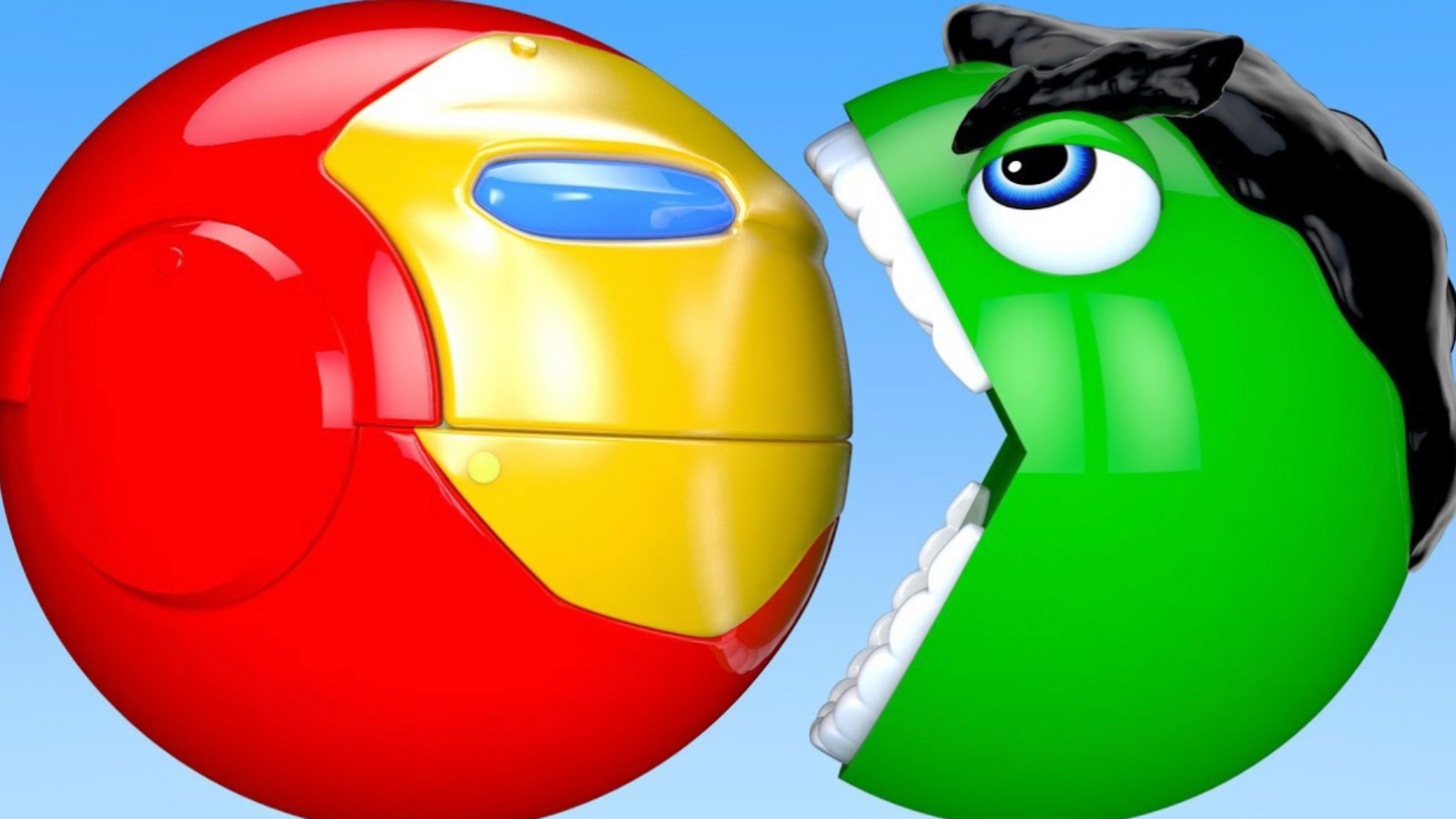 Учим цвета Халк PACMAN против Железного человека Волшебный слайд и ферма Арбуз