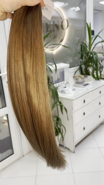BUENOHAIR  тёплый русый 65см, прямые славянские волосы для наращивания