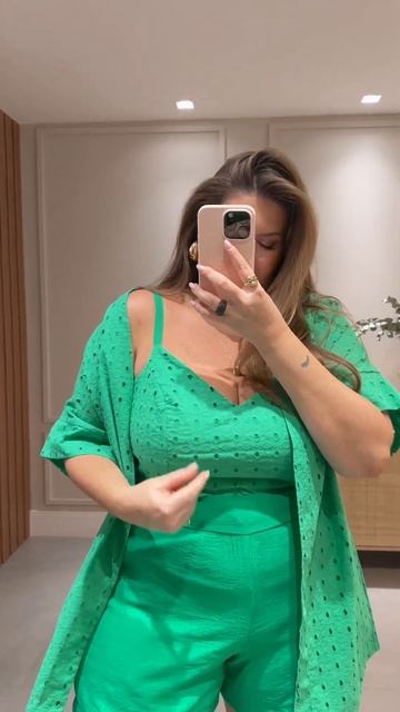 Conjunto Kimono Cropped e Short em Lesie Verde. #modafeminina #plussize plussize
