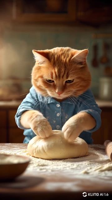 cat kneads dough