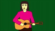 Человечек с гитарой на зелёном фоне