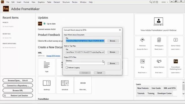 Import Word content to DITA in Adobe FrameMaker