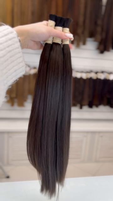 BUENOHAIR  тёмно-коричневые 50см прямые славянские волосы для наращивания