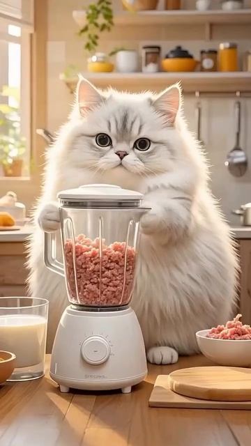 Рыжий кот готовит кушать