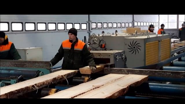Многопильный станок Белая Акула в работе с двумя лесопильными рамами Р 63
