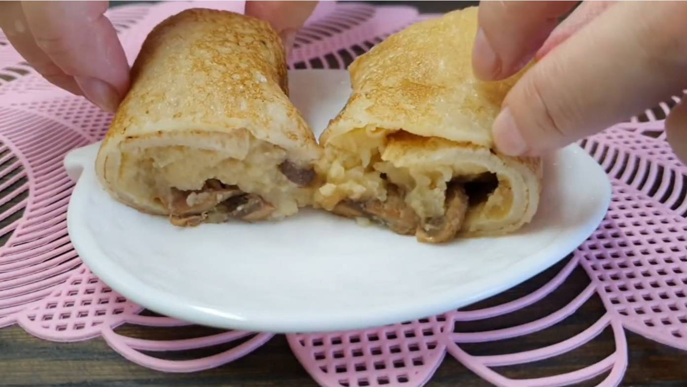 Постные БЛИНЫ с начинкой (картофель и грибы)