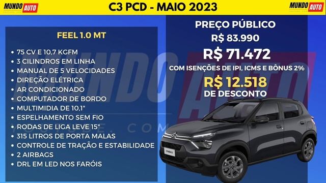 CITROEN C3 PCD, UM EXCELENTE CUSTO BENEFICÍO! ISENÇÃO DE IPI, ICMS E BÔNUS. #auto #carros #pcd