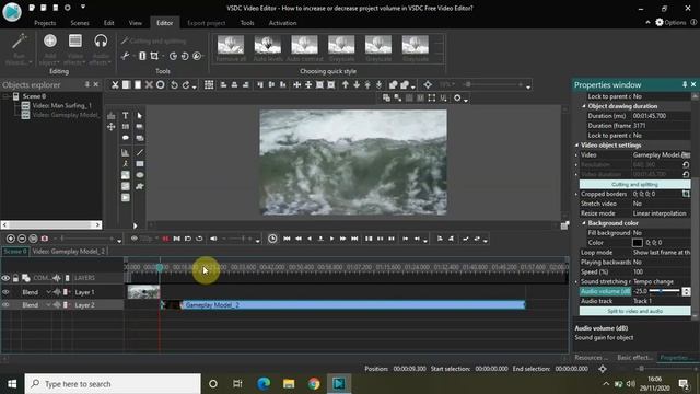 How to increase/decrease project audio volume in VSDC Free Video Editor?