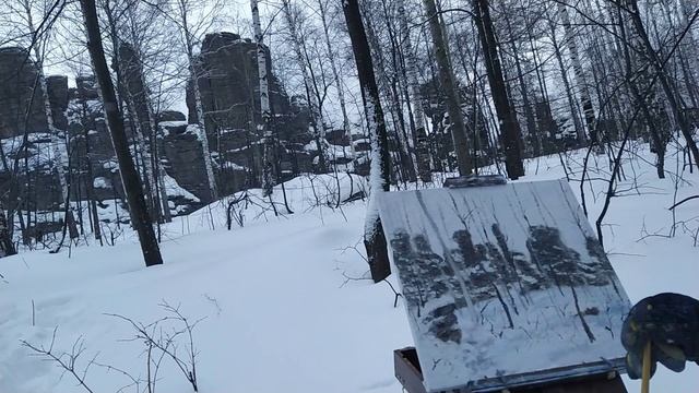 "Этюд Скалы 7 братьев. Март". Процесс написания картины в одной минуте