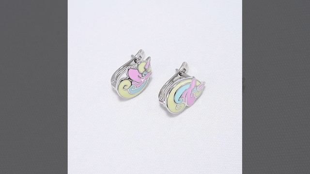 94024188 - Серьги детские "Единорожка" из серебра с эмалью