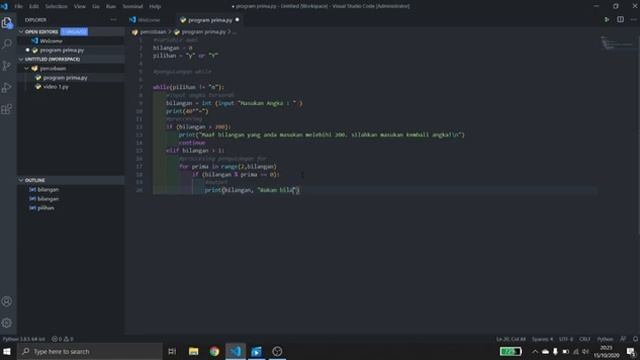 Python Program bilangan prima | Tugas Algoritma BSI