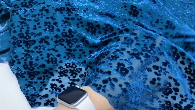 Пан-бархат цвета морской волны с принтом мелкие цветы 03866