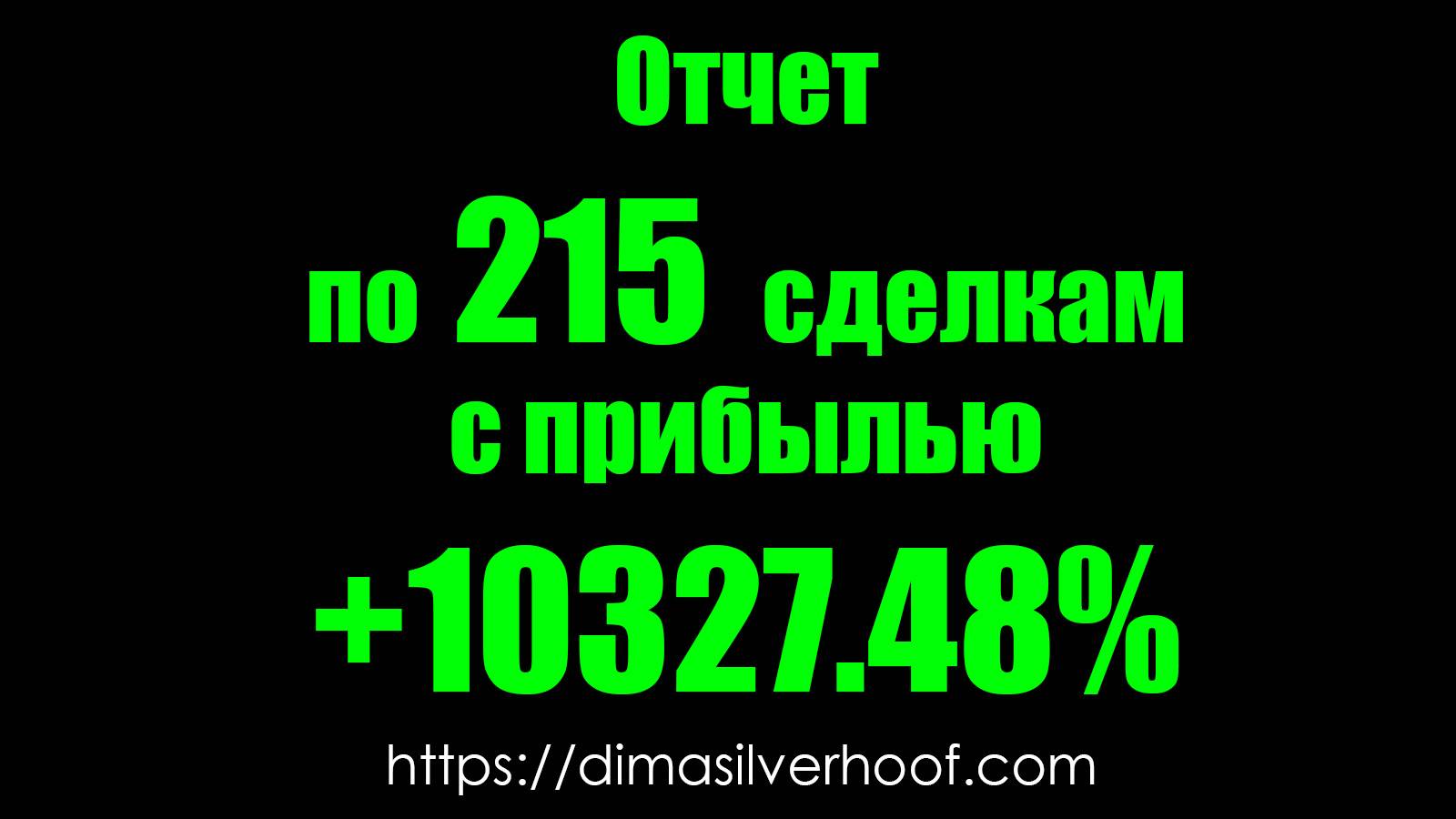 Отчет по 215 сделкам за 57 дней. Результат +10327,48% от трейдера DIMA SILVERHOOF (ДИМА СИЛЬВЕРХУФ)