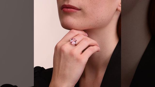 92011271 - Кольцо из серебра с прямоугольным, розовым ситаллом