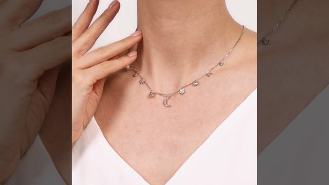 94070271 - Колье из серебра с подвесками "Звезды+ Луна"