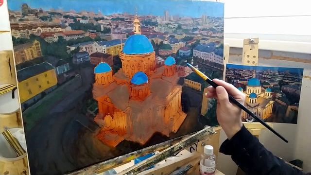 "Собор Казанской иконы Божией Матери". Процесс написания картины в 1 минуте