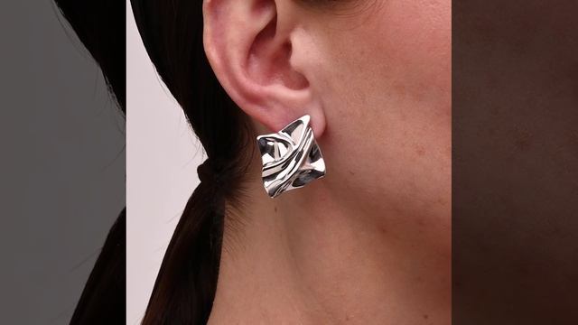 Серьги МЯТЫЕ КВАДРАТЫ из серебра 925 пробы длина 3 см