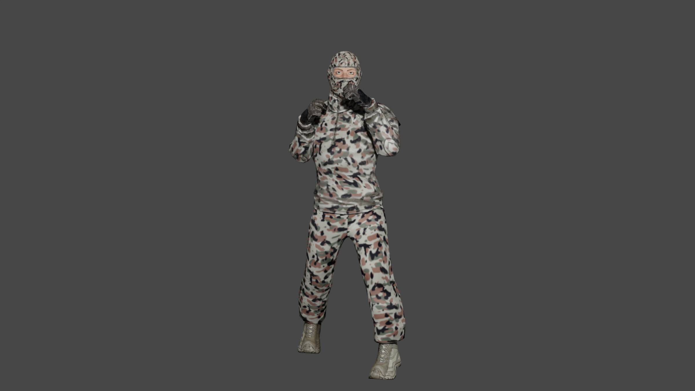 анимация 3D модели солдата