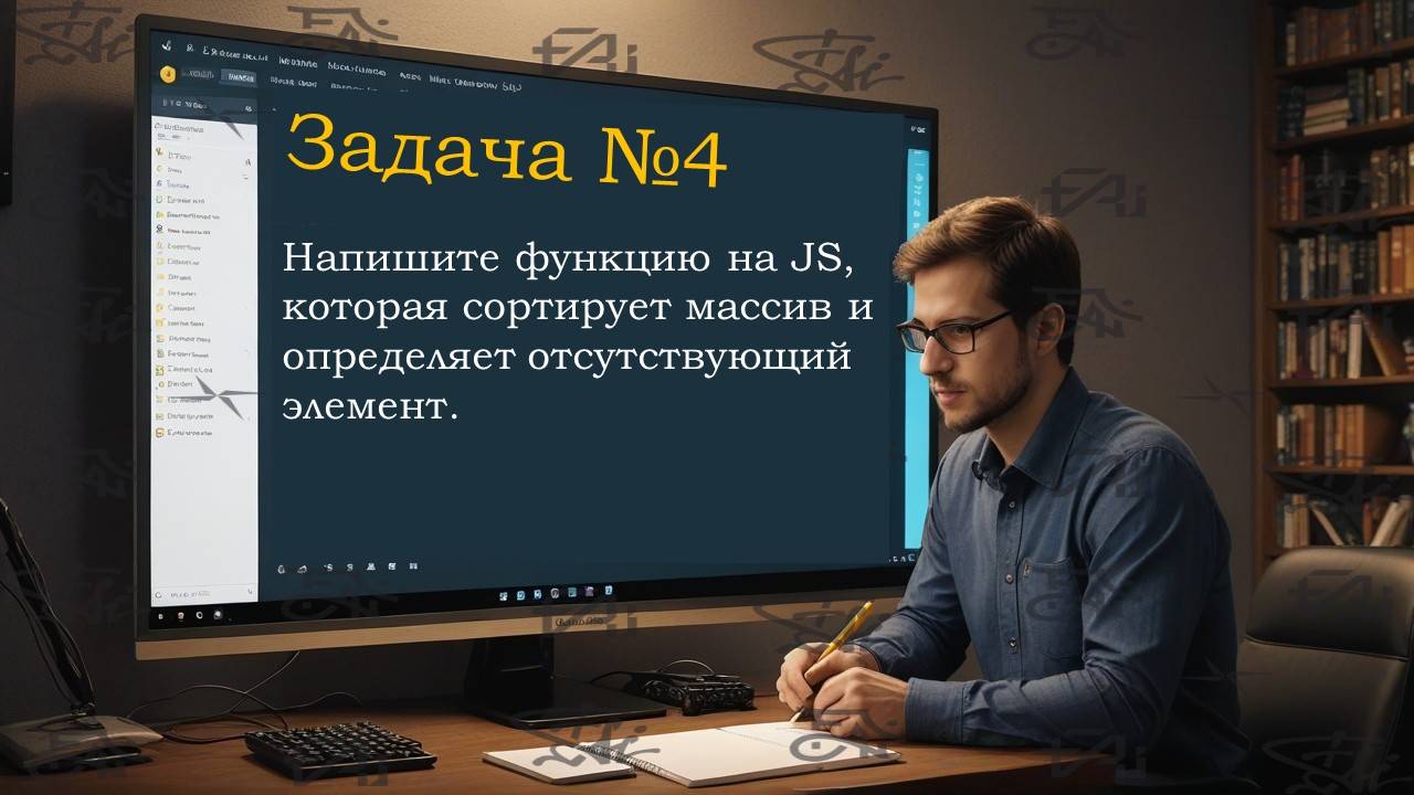 Задача 04. Создание функции на JS, которая сортирует массив и определяет отсутствующий элемент.