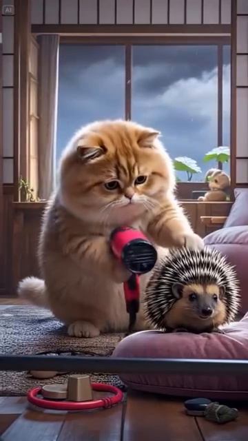 Котик 😺 спас ёжика 🦔