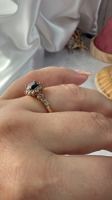 Перстень "Затмение солнца" с черным цирконом, Xuping Jewelry