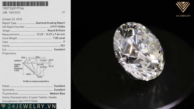 Cận cảnh siêu phẩm viên kim cương 7.05 carat
