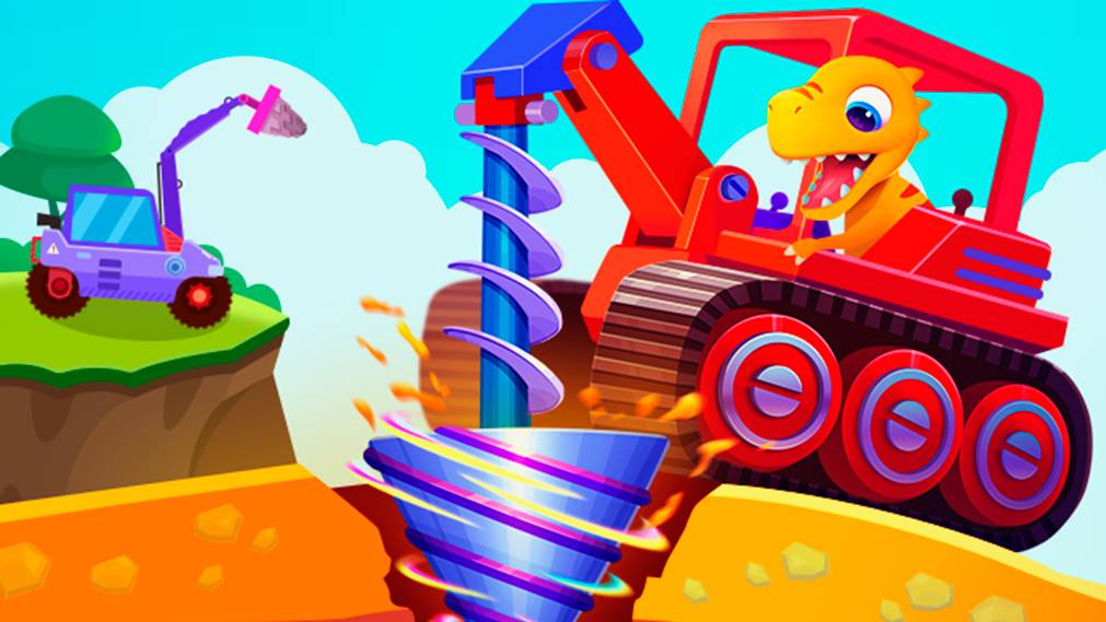 Мультик про машинки для детей - Динозаврики копатели - Управляй строй - техникой с динозаврами