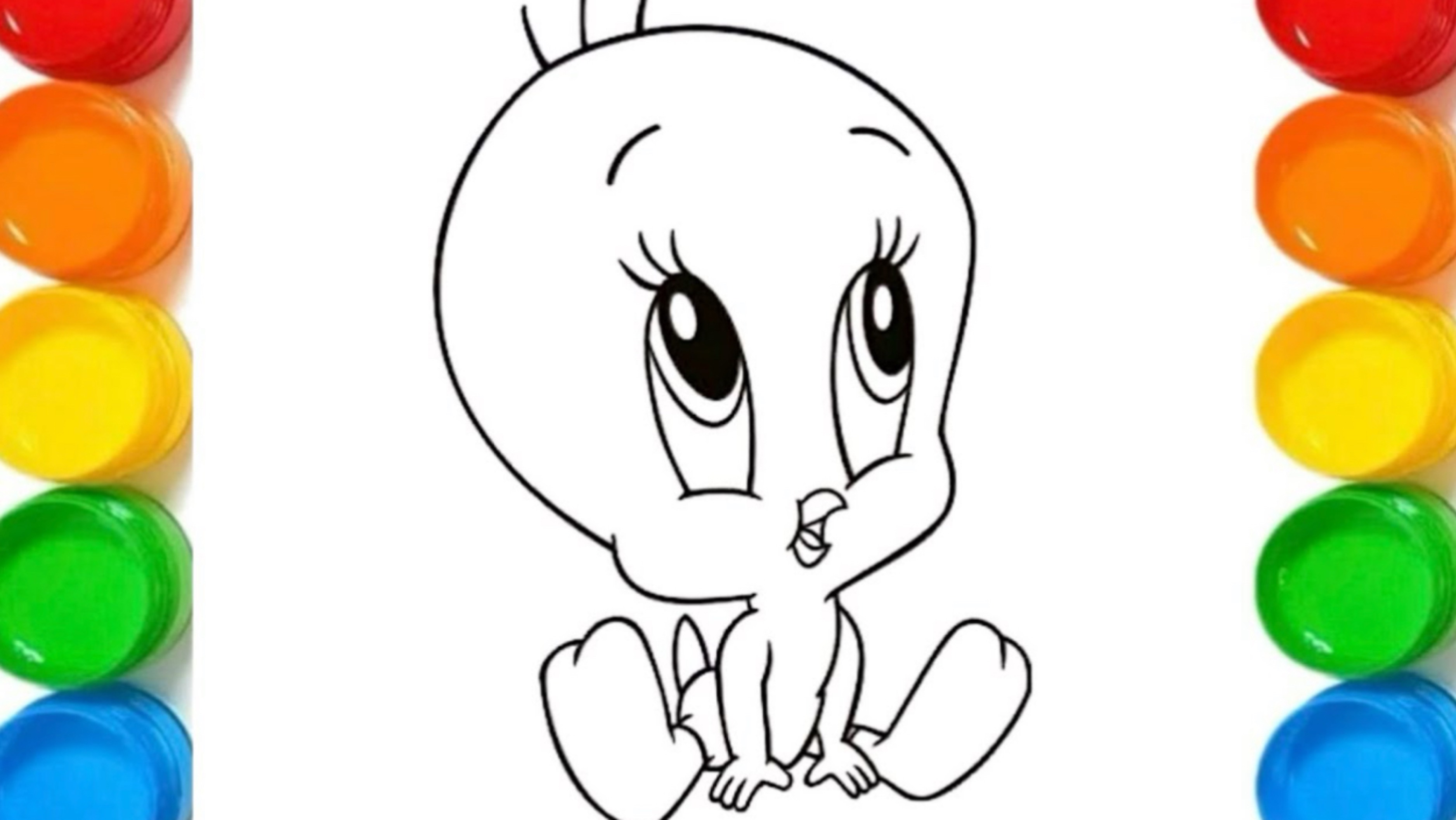 Рисование, раскрашивание милой птички Твити | Простой пошаговый рисунок птички Твити для детей |