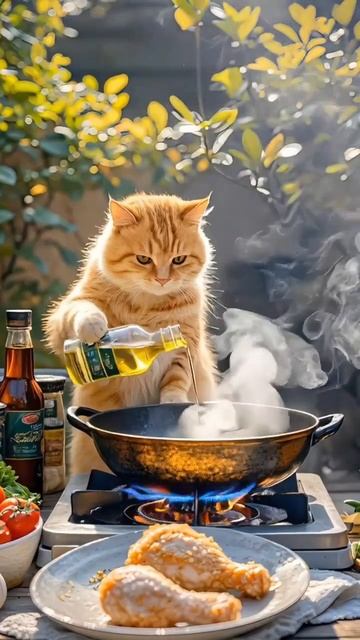 Котик готовит кушать себе 😺