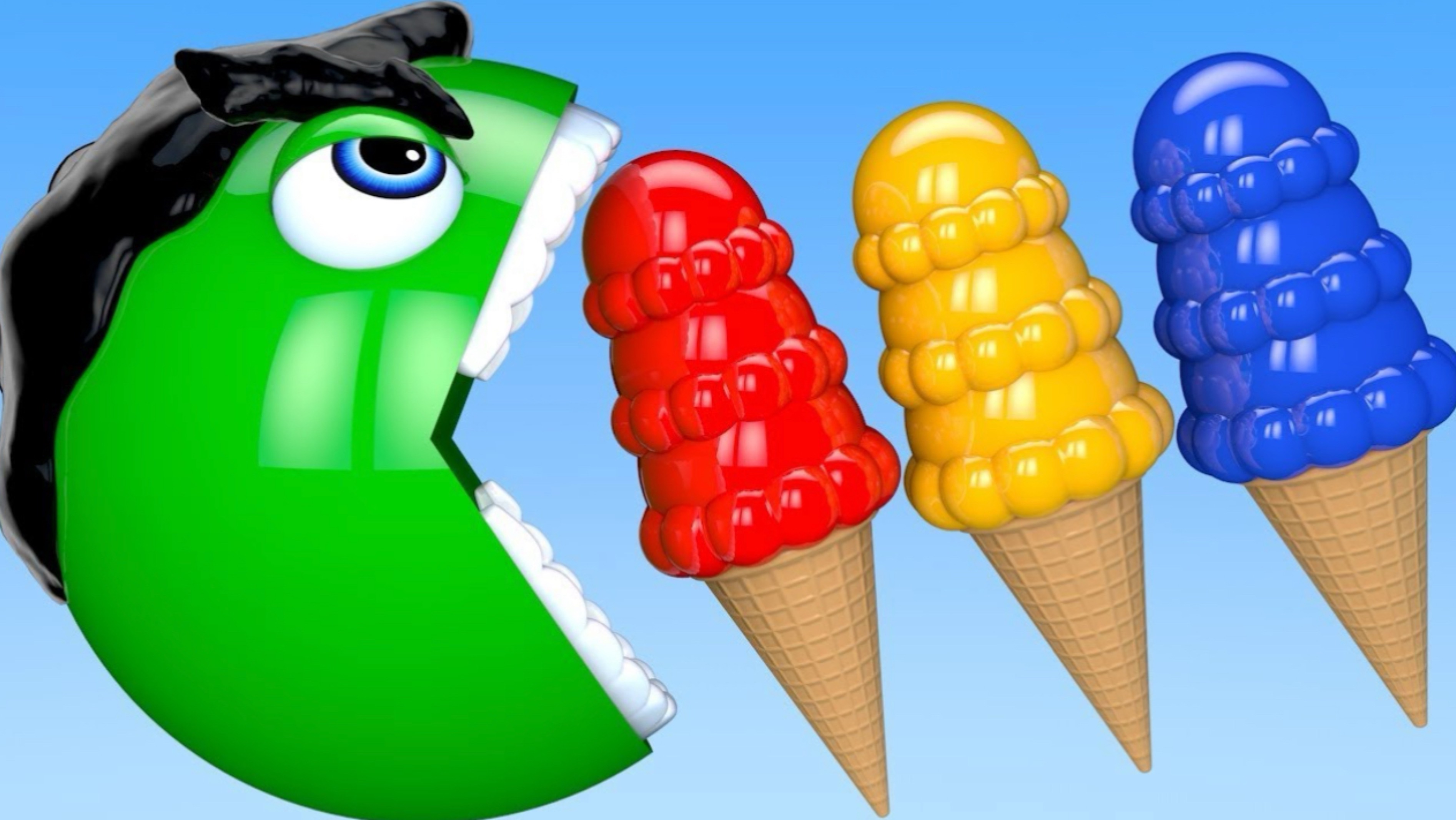 Изучаем цвета с Халком PACMAN и грузовиком с мороженым Watermelon Street Vehicle для детей