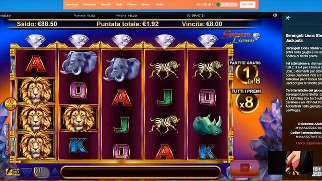 Casino' online: Slot Serengeti Lions Vincita di 243 euro