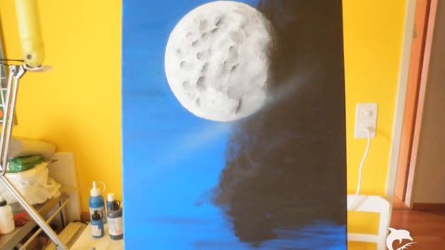 painting moon behind waterfall / bild mond hinter wasserfall